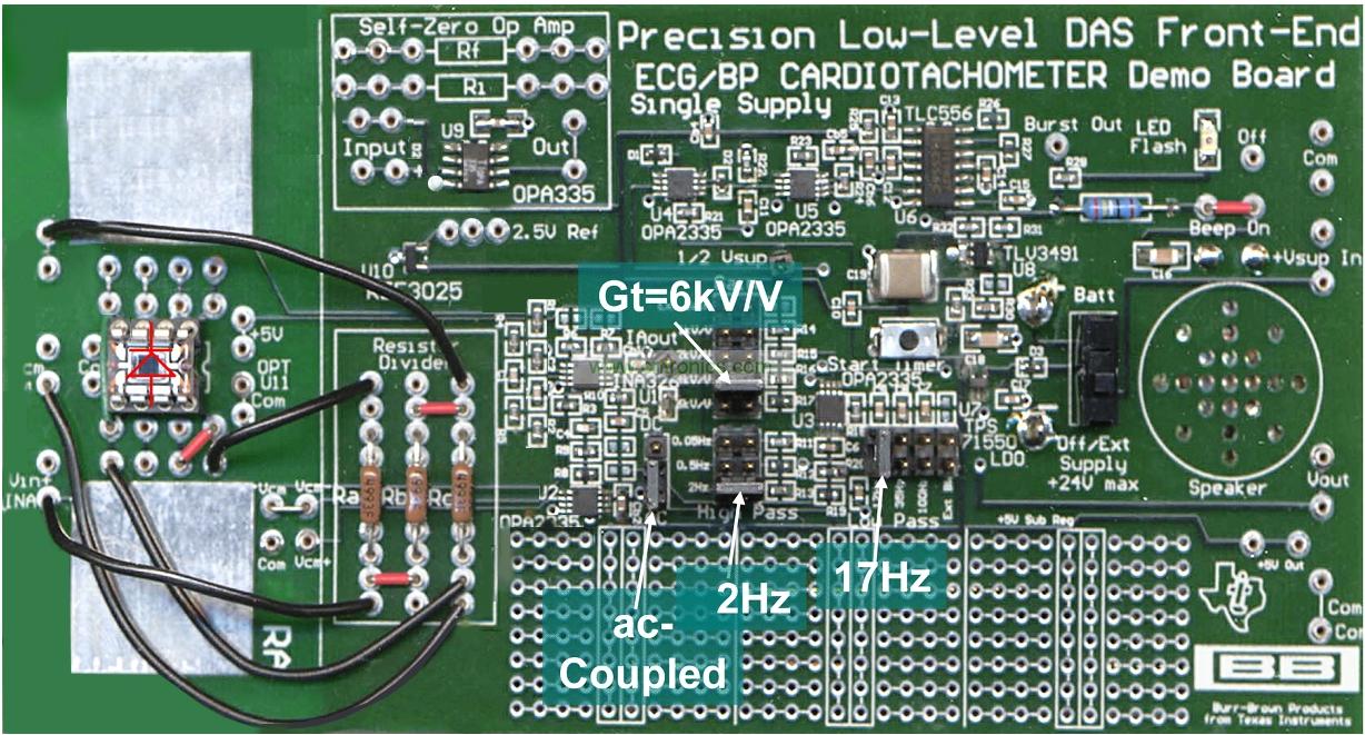 圖 2 精密型低電平 ECG 心率計(jì)電路板的正面圖