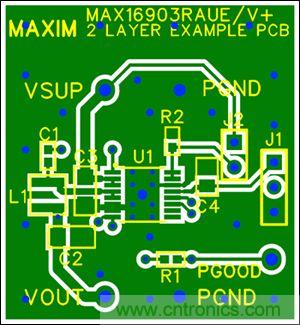 圖5：兩層板布線(頂層)，器件為TSSOP封裝