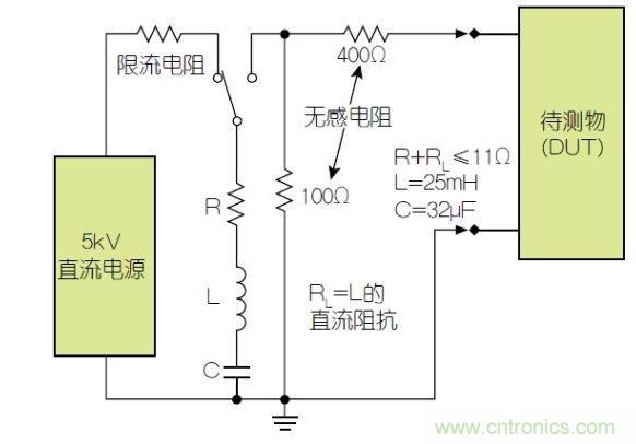 除顫器測試配置(注意較大電容)。