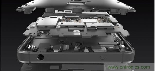 手機的內(nèi)部結(jié)構(gòu)，其中決定手機堅固程度的部分就是邊框與骨架