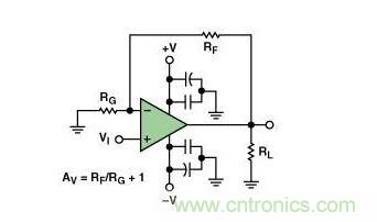 典型的運(yùn)算放大器電路，(a)原設(shè)計(jì)圖，(b)考慮寄生效應(yīng)后的圖