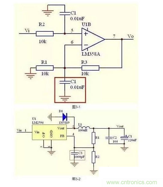 2、不要在運(yùn)放輸出直接并接電容