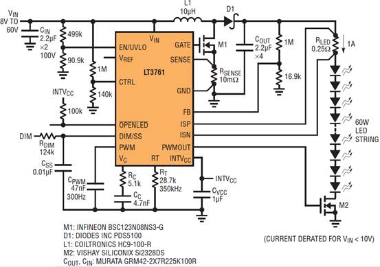 LT3761 LED驅(qū)動器精確的PWM LED調(diào)光功能 LT3761 LED驅(qū)動器精確的PWM LED調(diào)光功能